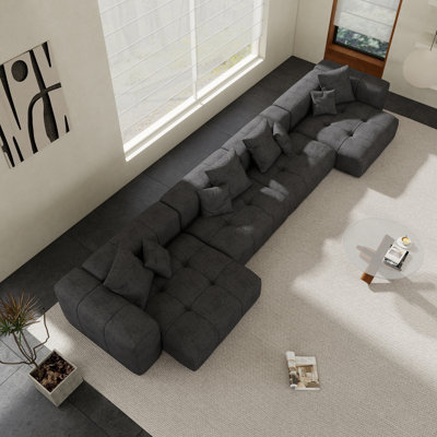 Kay Crumley 4-Piece Upholstered Modern Linen Fabric Modular Sectional