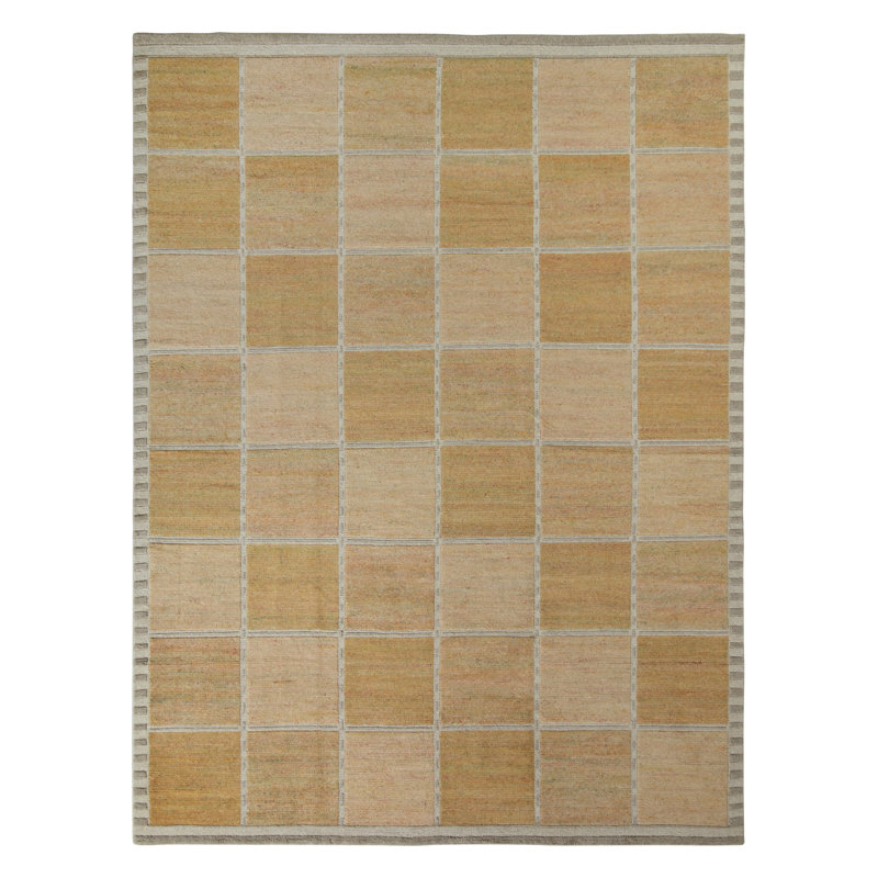 Scandinavian Hand Knotted Wool Geometric Area Rug, Rectangle 12' x 18'
