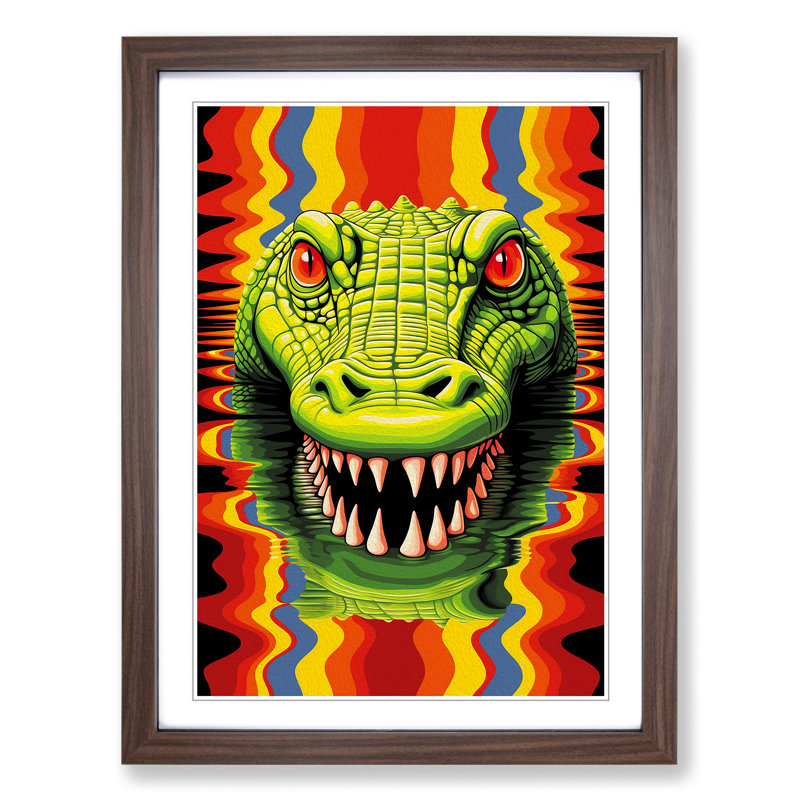XYZ-FRM-V1223-1784 Alligator Op No.2 - Single Picture Frame Print on Wood, 64cm H x 46cm W x 2cm D, Walnut 