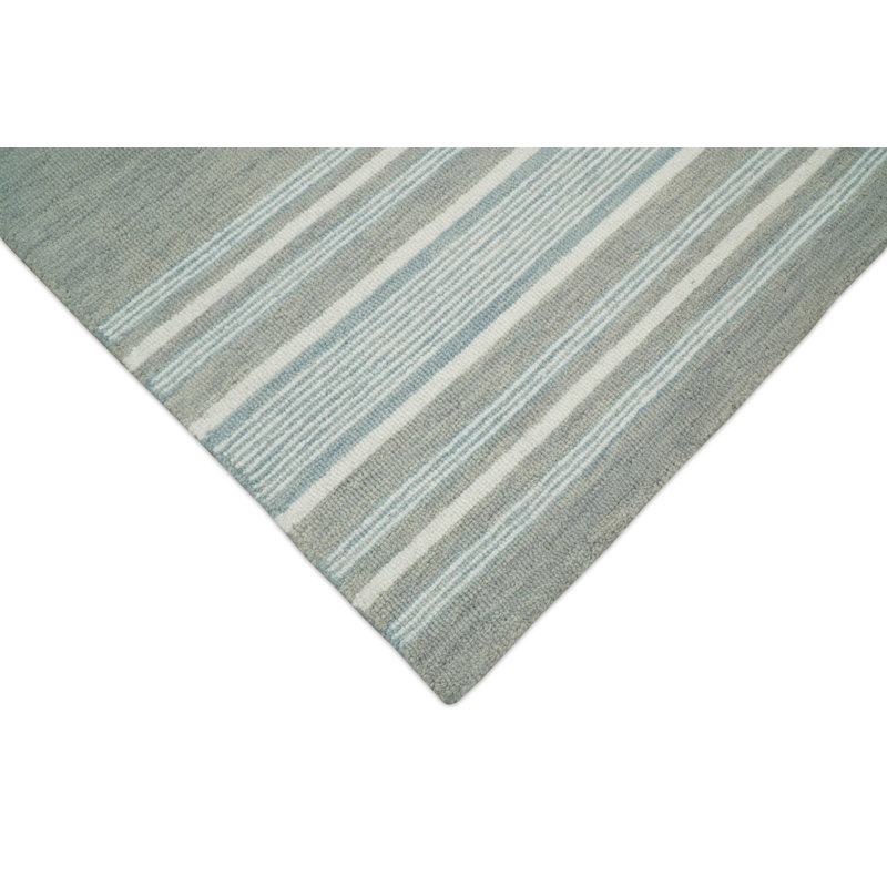 Ivory and Gray Tufted Wool 8' x 10' Handmade Area Rug
