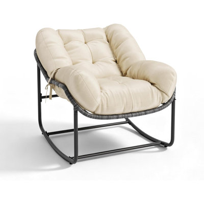 Chaise berçante d'extérieur Papasan, fauteuil berçant surdimensionné en forme d'œuf avec coussin, intérieur et extérieur, capacité de 330 lb, chaise berçante pour patio, jardin, salon