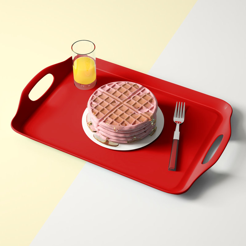 Reston Lloyd Multi-Purpose 18" Rectangle Melamine Plastic Handled Tray, Red