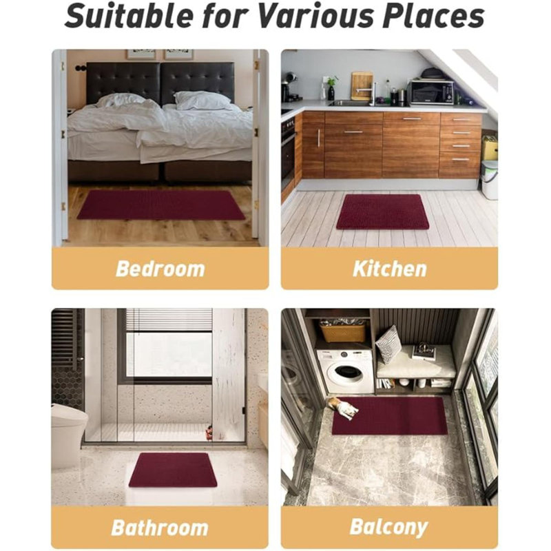 Upgraded Waffle Bath Mat, Super Absorbent Non Slip Bath Mats For Bathroom Floor, Machine Washable Bathroom Rugs With Tassels, Rubber Backed Bathroom Mats, Ultra Soft, 17" X 24"