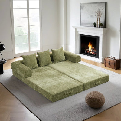 Boneless Convertible Floor Sofa Bed with Pillows and Storage Pocket