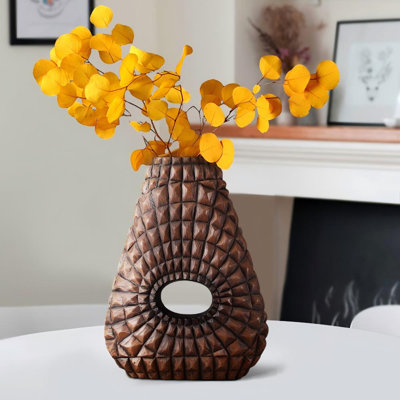 Vase de table antique en résine sculptée brun antique Sunburst