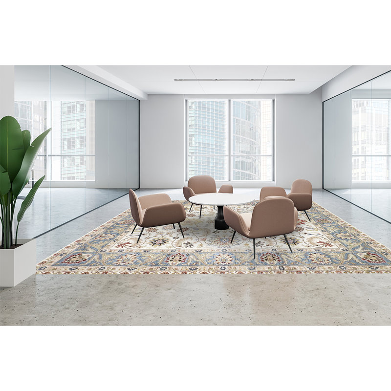 Oriental Area Rug in Beige/Wine/Light Blue, Rectangle 9' x 12'