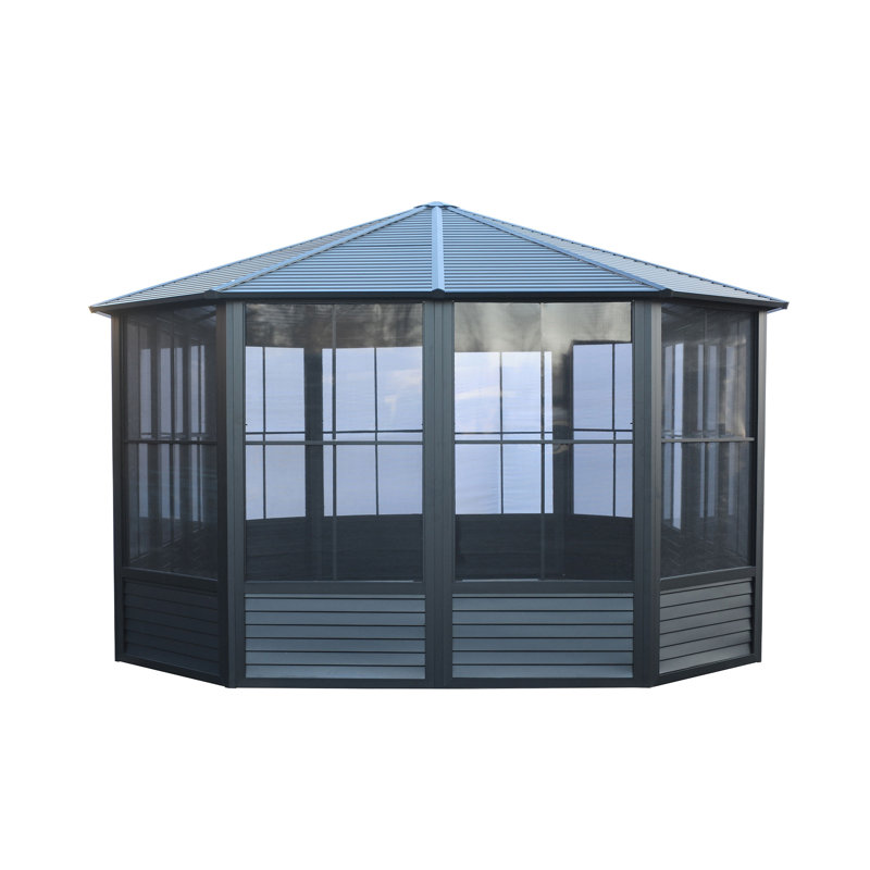 Gazebo Penguin Florence Solarium 12 Ft x 15 Ft Metal Roof In Black, 15 Ft W x 12 Ft. D, Black, Black