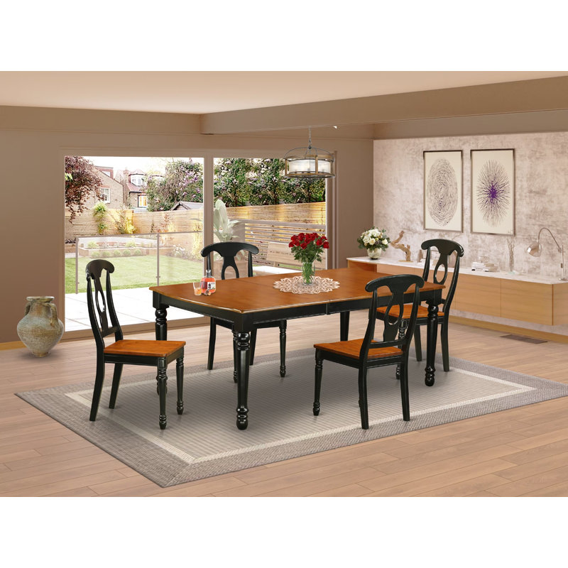 Ensemble de meubles de salle à manger 5 pièces comprenant une table de cuisine rectangulaire avec rallonge papillon et 4 chaises de salle à manger, 42 po x 78 po, noir et cerisier