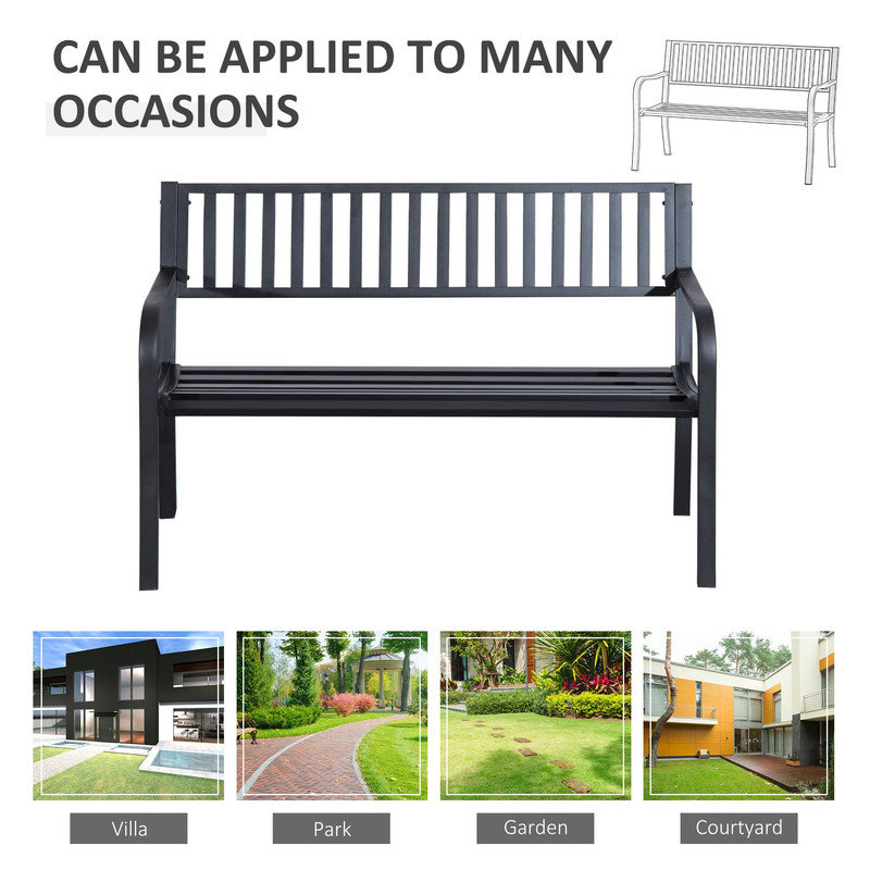 Banc de jardin en acier durable avec support dorsal pour patio et pelouse