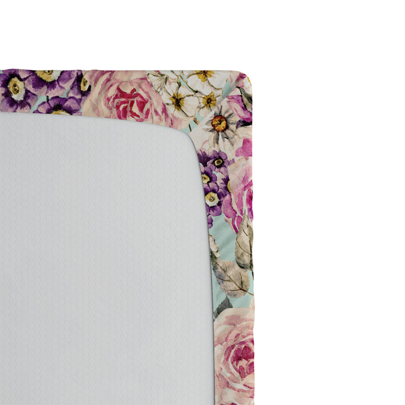 Drap-housse Ambesonne, Aubergine / motif floral jaune terre pâle, Drap-housse de taille très grand