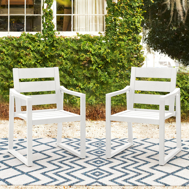 Ensemble de 2 chaises de patio pour salle à manger avec matériau HDPS, Blanc