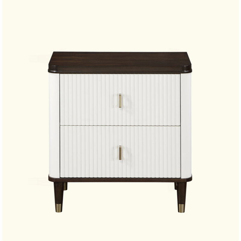 Table de chevet moderne à 2 tiroirs avec finition USB blanche et brune avec port USB