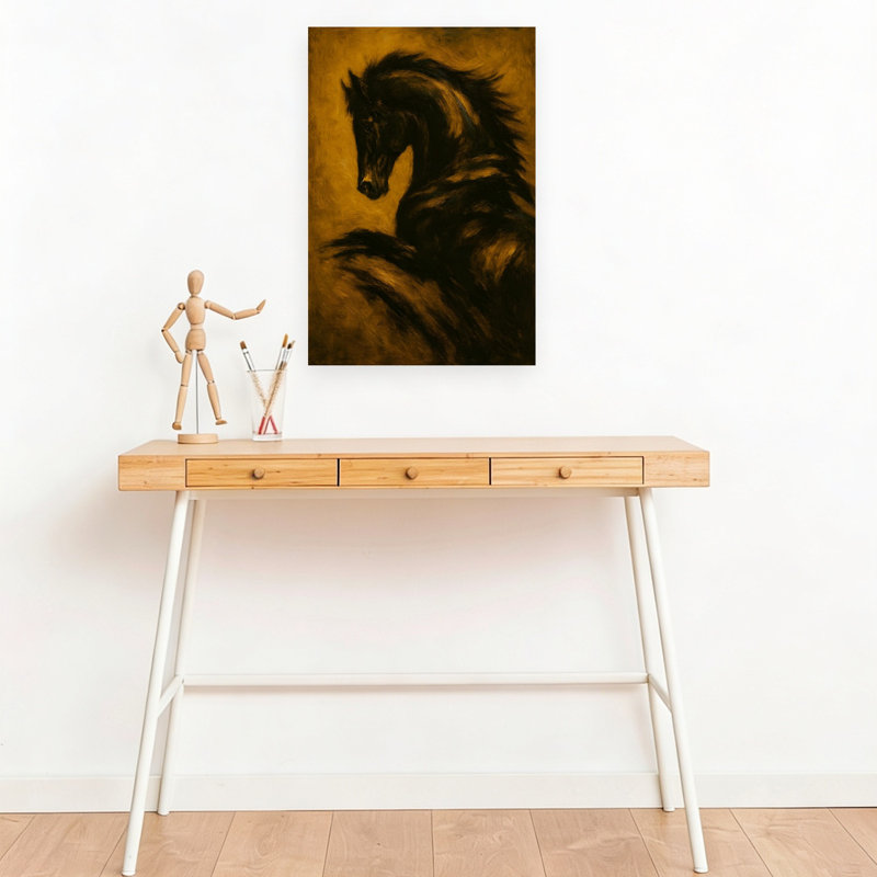Dramatic Black Horse, 18" H x 12" W