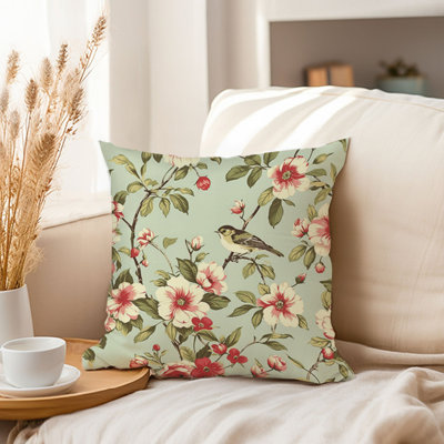 Floral Botanical Plants & Birds Pattern I Pillow Cover