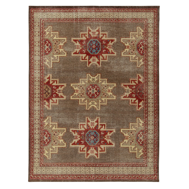 Distressed Homage Hand Knotted Wool Geometric Area Rug, Rectangle 10' x 14'