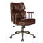 Chaise de bureau ergonomique pivotante en similicuir avec dossier en bois de noyer-499707215