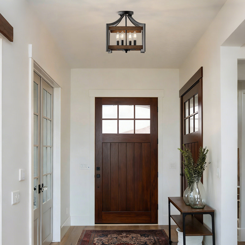 Carrianna 4-Light Farmhouse Square Faux Wood-Look Finish Chandelier