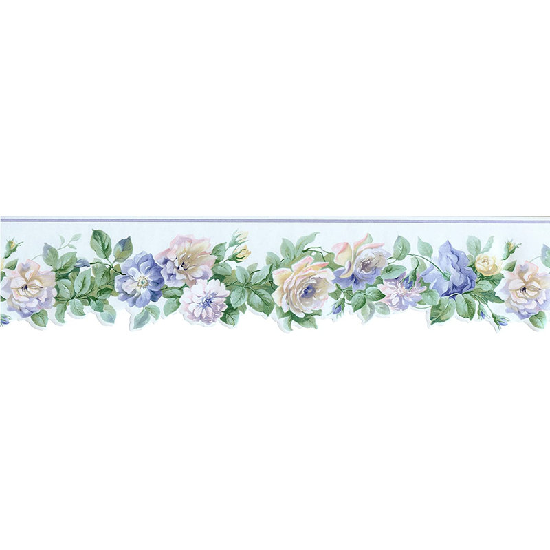Bordure de papier peint L 15 pi x l 4,75 po Flowers Flowers Leaves