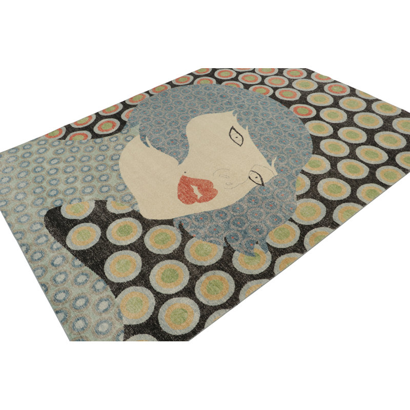 Distressed Homage Hand Knotted Wool Animal Print Area Rug, Rectangle 5' x 8'