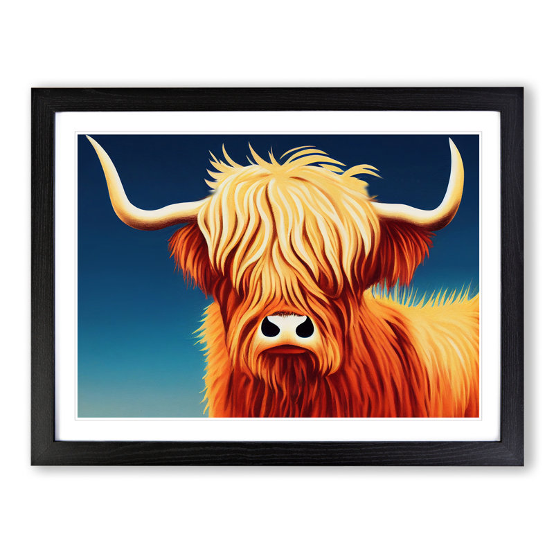 Artistic Highland Cow - Single Picture Frame Print, 46cm H x 64cm W x 2cm D, Black Framed