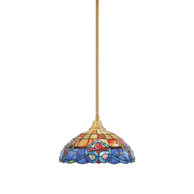 Edge Stem Hung Pendant Shown In New Age Brass Finish With 16" Sierra Art Glass