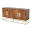 Buffet Aacia Home 64 po en bois d'acacia brun avec détails en laiton et base en fer doré, armoire de rangement traditionnelle à 4 portes, pour le salon, le vestibule ou la chambre à coucher