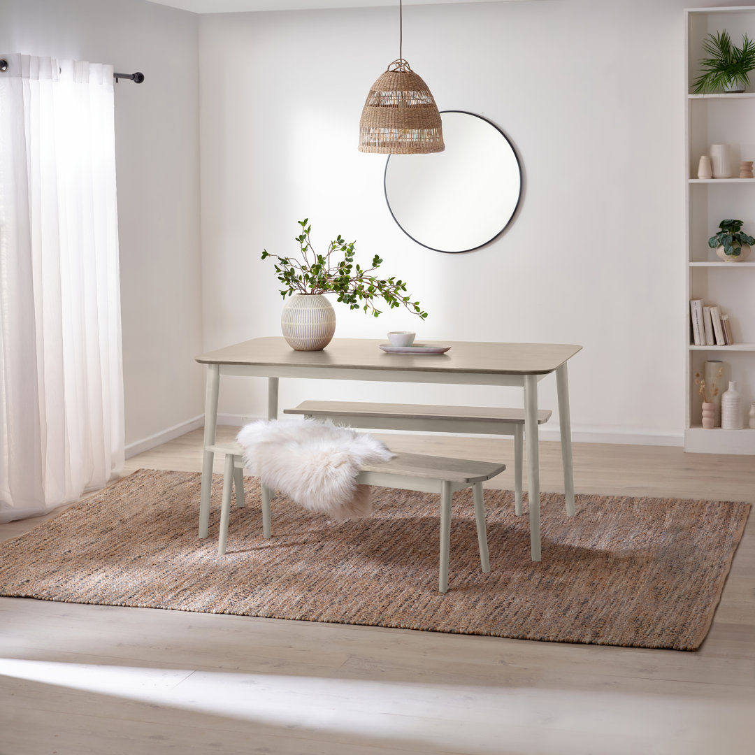 Bhawari Large White & Light Grey Wooden Dining Table & 2 Benches