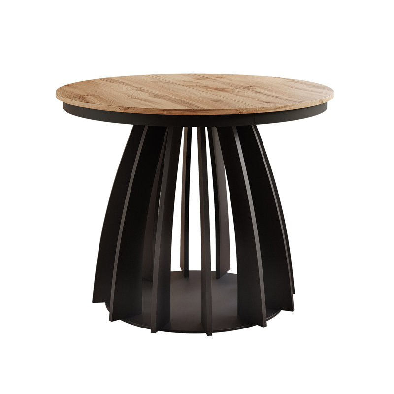 Extendable Round Dining Table, Black, Brown