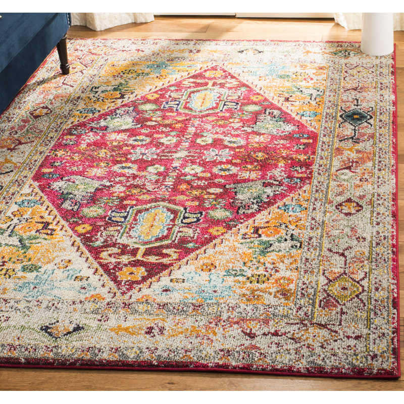Hertzler Southwestern Wool Fuchsia/Light Gray Area Rug, Rectangle 5'1" x 7'7"