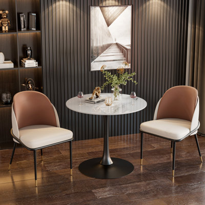 Dining Table Modern Round Kitchen Table With Metal Pedestal Base Mid-century Leisure Table For Home Dining Room Cafe