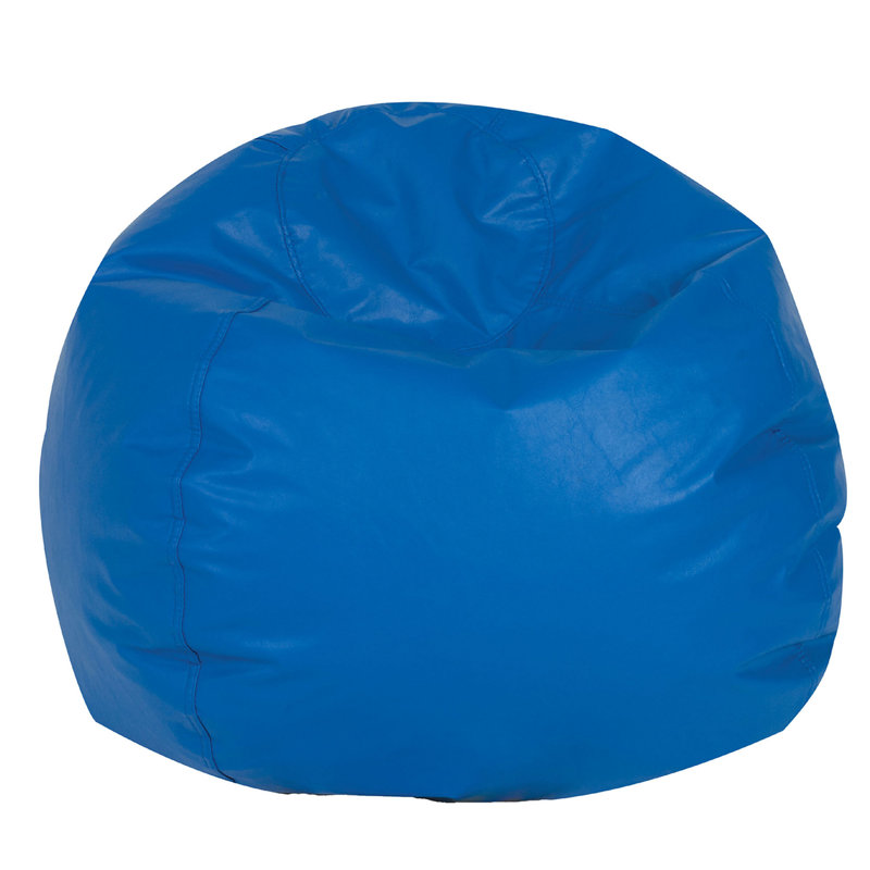 Small Vegan Leather 26" Round Bean Bag, Blue Faux Leather