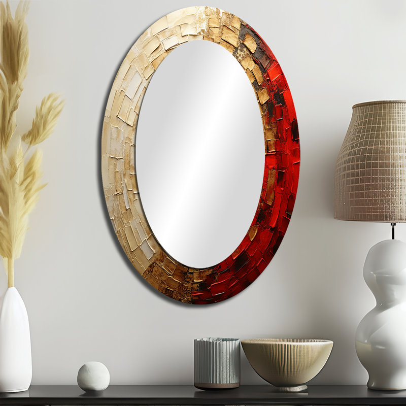 Gold Red Minimalism Spiral Poteries - Gold Modern Oval Wall Mirror, 36" x 24"