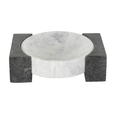 Cole And Grey Marble Round Geometric Tray With Black Rectangular Blocks