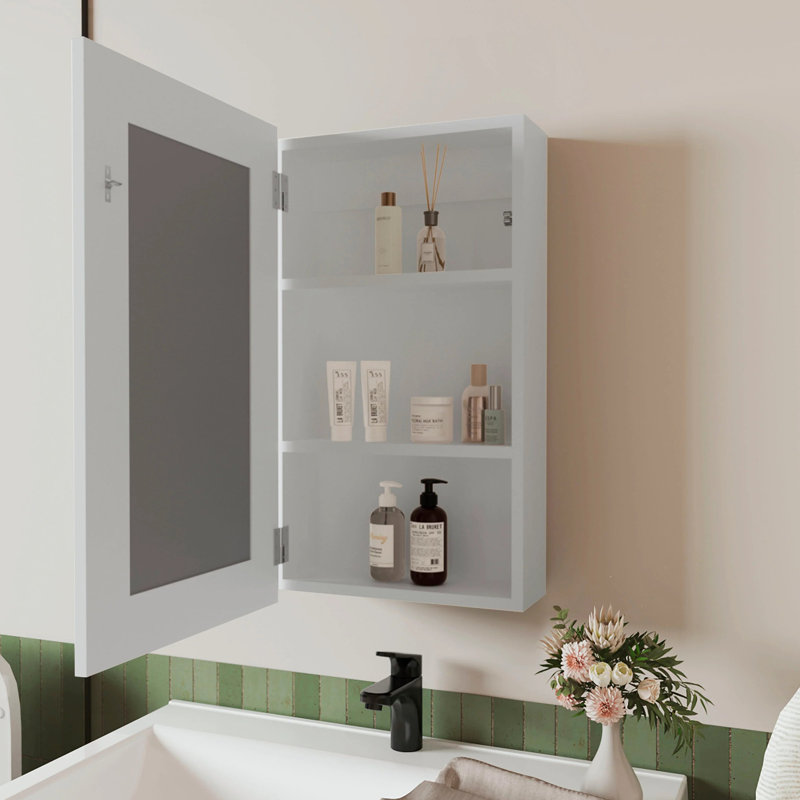 Armoire à pharmacie blanche pour salle de bain avec miroir inclus et 3 tablettes de rangement spacieuses, Blanc