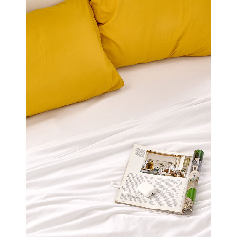  Ensemble de draps 100% coton 400 fils 400 fils, Grand, Blanc