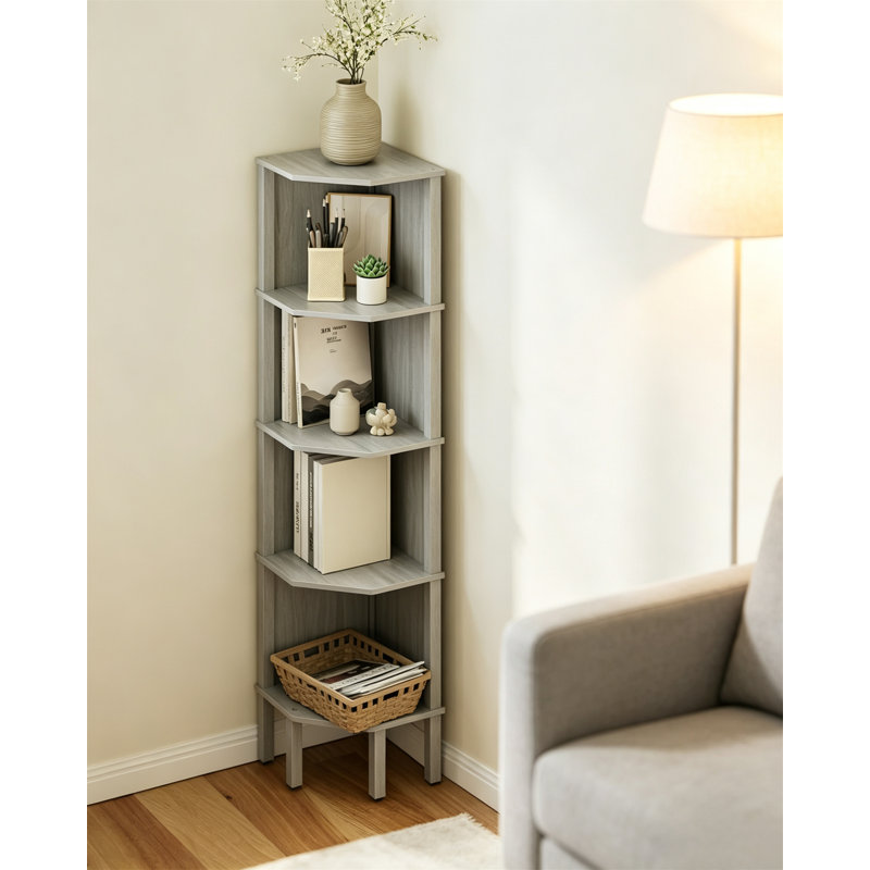 Étagère de coin à 5 niveaux – Étagère murale de rangement pour salon, chambre et bureau, Grey Without Light