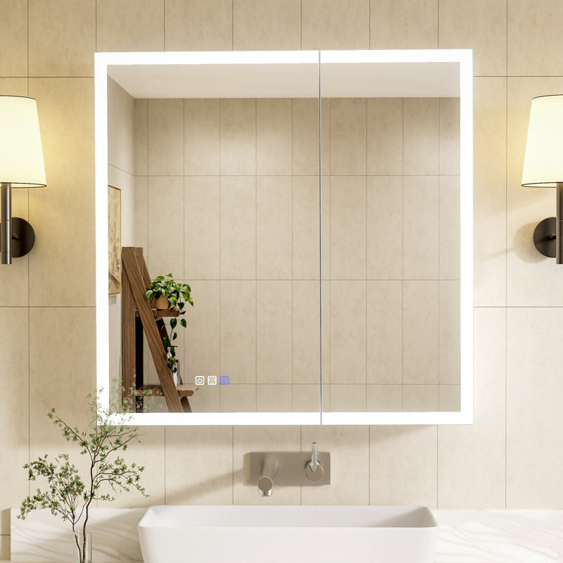 Surface ou encastré moderne armoire à pharmacie sans cadre à DEL à intensité variable avec miroir, Reversible