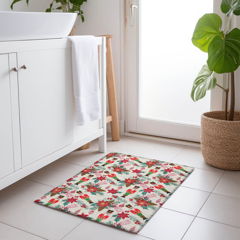 Machine Washable Indoor/Outdoor Christmas Nutcracker Xhevrie Ivory Rug, Rectangle 1'8" x 2'6"