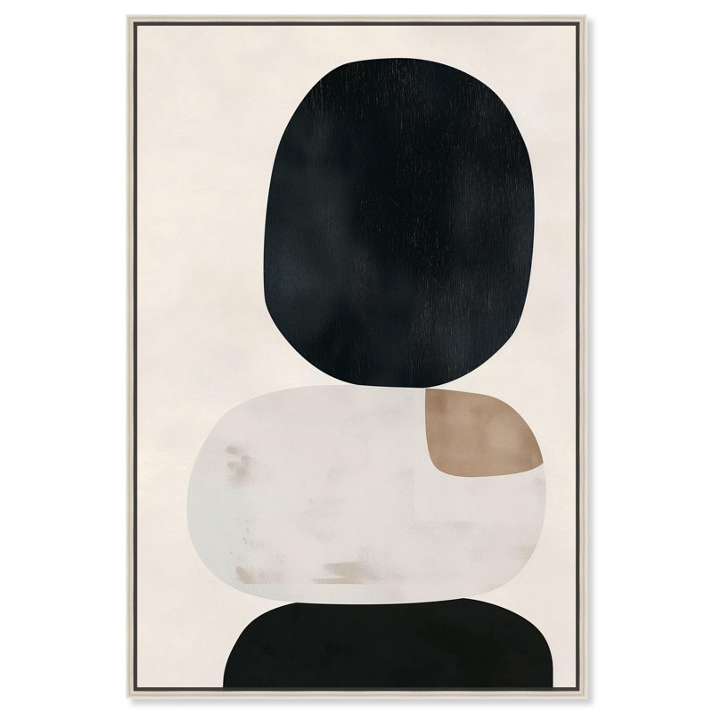 Pebble Pillars II, toile moderne boho abstraite par Art Remedy, H 25 po x l 17 po, Encadrement argenté