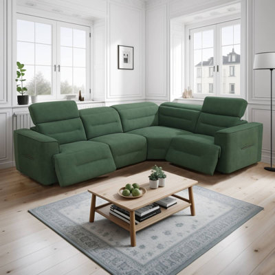 Green Flannel 4-Piece Recliner Living Room Set