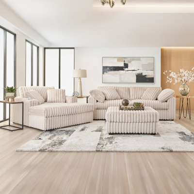 Algona 3-Piece Living Room Set, Sofa Cuddle Chaise And Ottoman by Mercer41