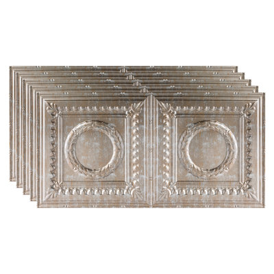 Rosette 24.375 in. L x 48.375 in. W Textured Vinyl Glue Up Ceiling Tile Ceiling Tile In