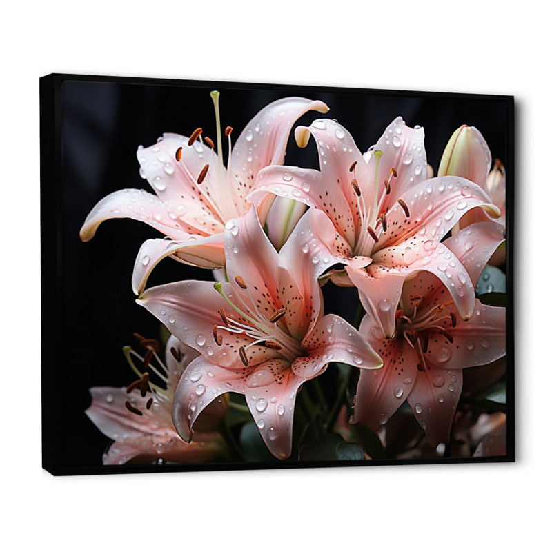 Coral Lilies Whispering Lilies Black, reproduction d'art sur toile, H 16 po x l 32 po x P 1 po, Cadre flottant noir