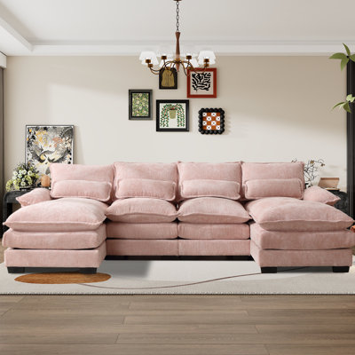 Alhertine 120" W U Shape Cloud Couch with Lumbar Support, Comfy Chenille Deep Seat Sofa with Double Chaise
