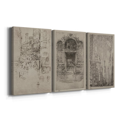 Vintage Sketch LXXX  -Custom Wrapped Gallery Canvas - 3 Pieces