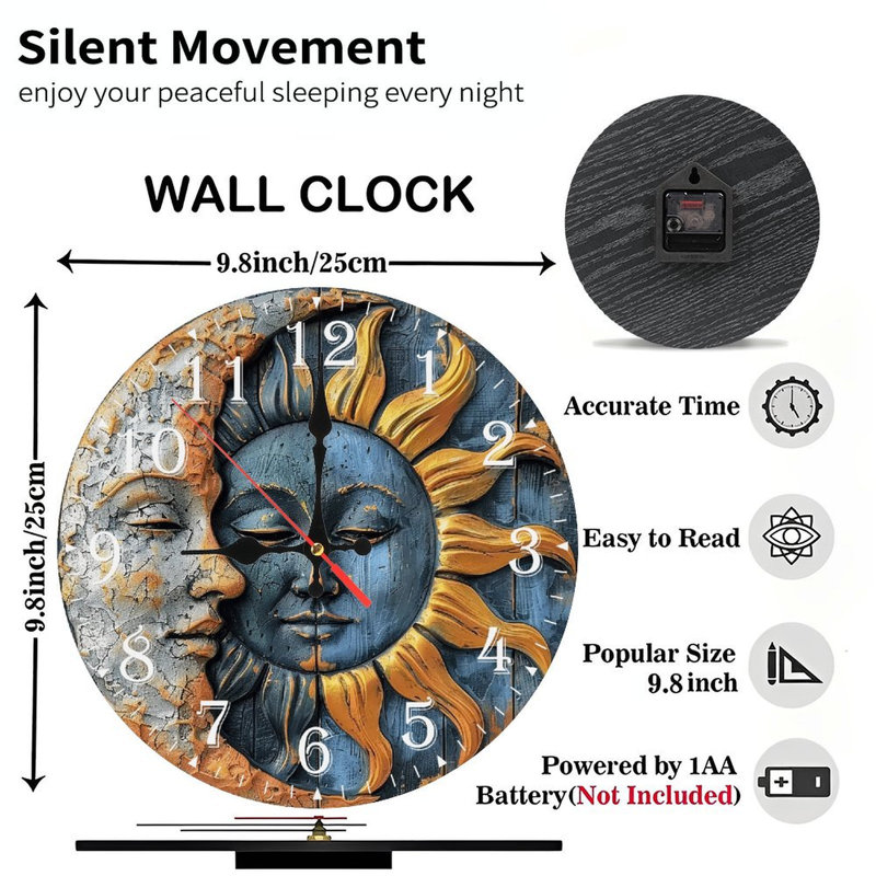 Horloge murale en bois 10 po, mouvement silencieux, à piles (piles AA non incluses), décor artistique, parfait pour les décorations