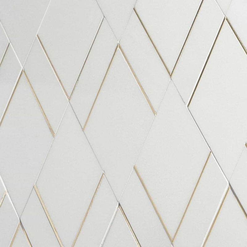 Enver Polished Marble And Brass Mosaic, Thassos/Brass