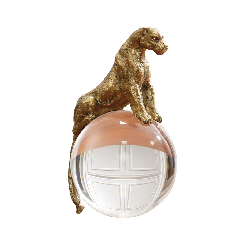 Jaguar on Crystal Sphere, Brass