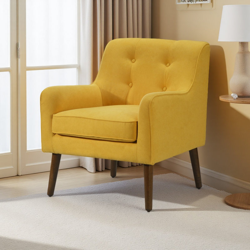 Fauteuil capitonné 25 po Mid Century, Jaune