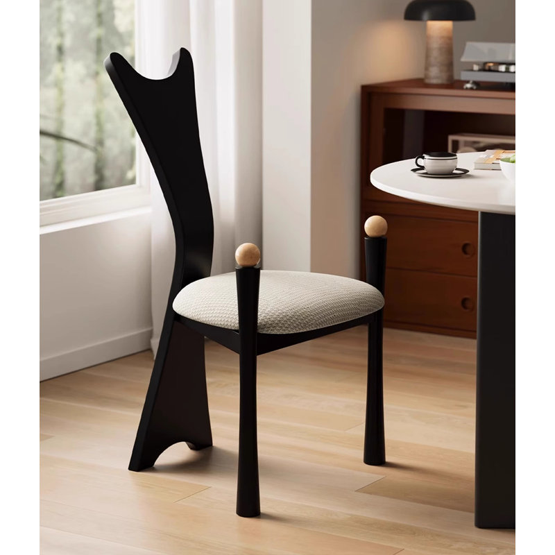 Chaise de salle à manger à dossier français en bois d'hévéa